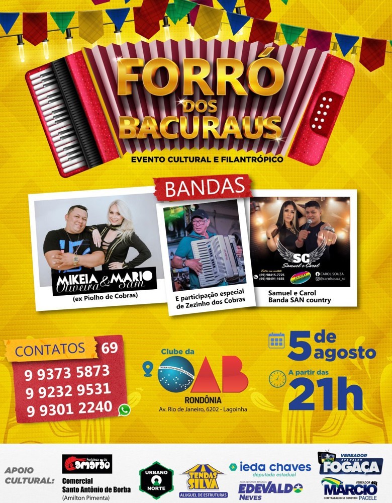Vem aí forró dos Bacurau's - Evento cultural e filantrópico no dia 05 de agosto 