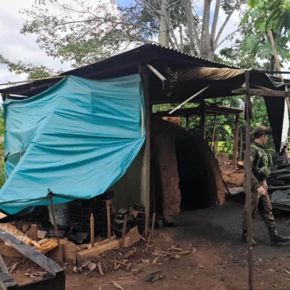 Carvoaria irregular é interditada pela Polícia Militar em Mirante da Serra