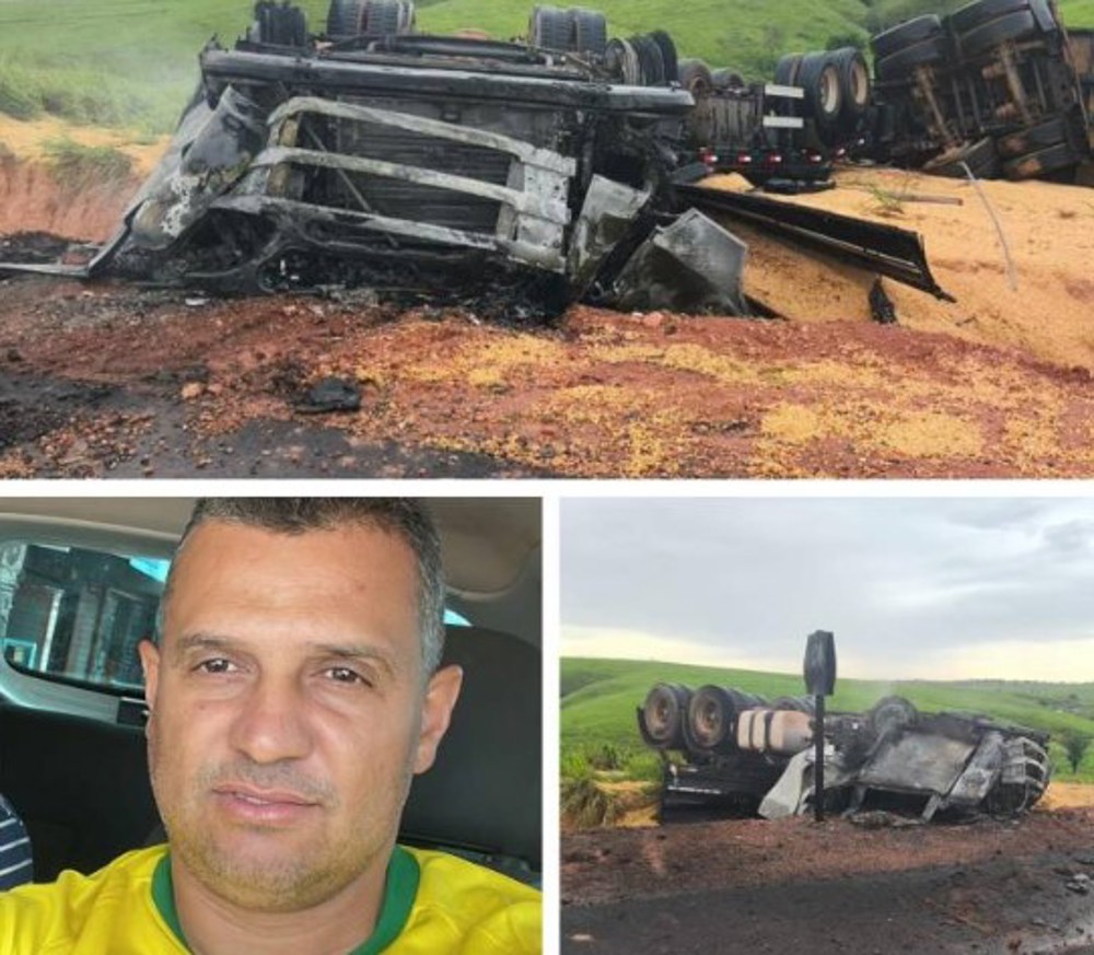 Carreta dirigida por morador de Rolim de Moura tomba e pega fogo em Corumbiara