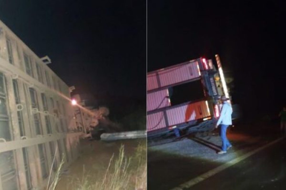Motorista morre preso às ferragens após carreta tombar na BR-429 em RO