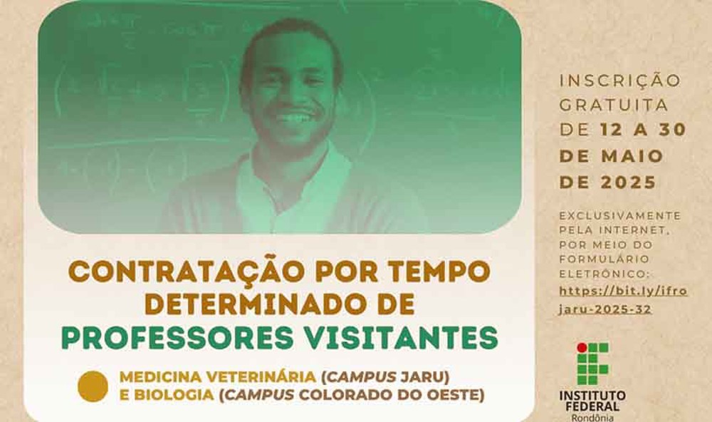 IFRO abre contratação de professores de Veterinária e Biologia para Jaru e Colorado do Oeste