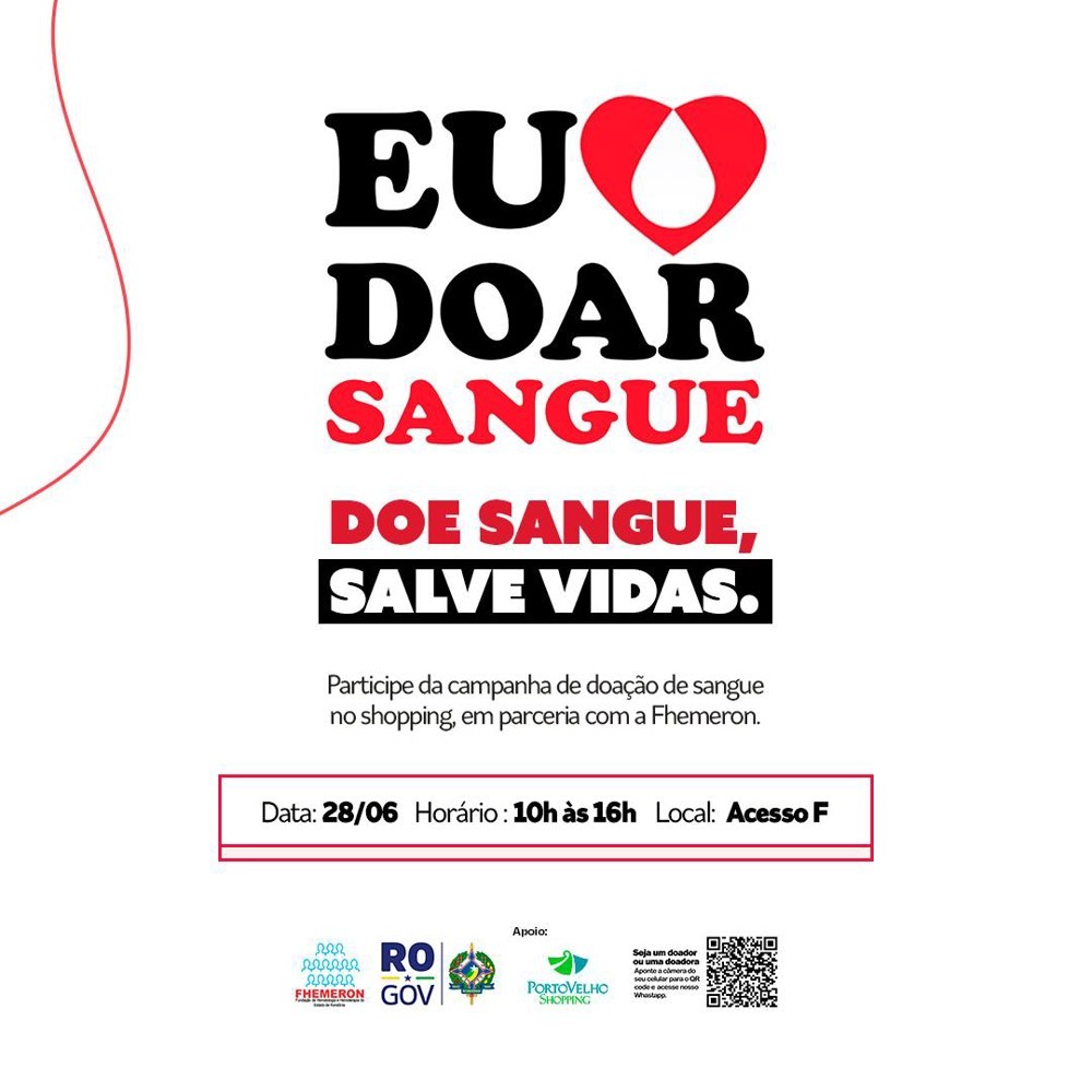 Fhemeron e Porto Velho Shopping promovem campanha de doação de sangue no dia 28 de junho
