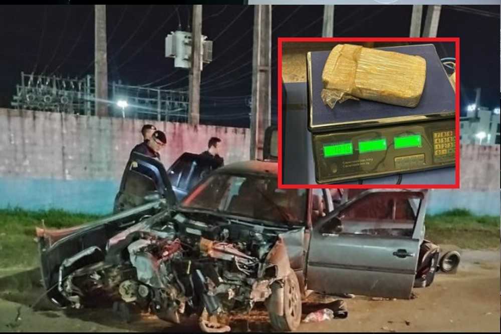 Em RO, homem bêbado foge da polícia, colide em poste e é preso com mais de 1 Kg de drogas