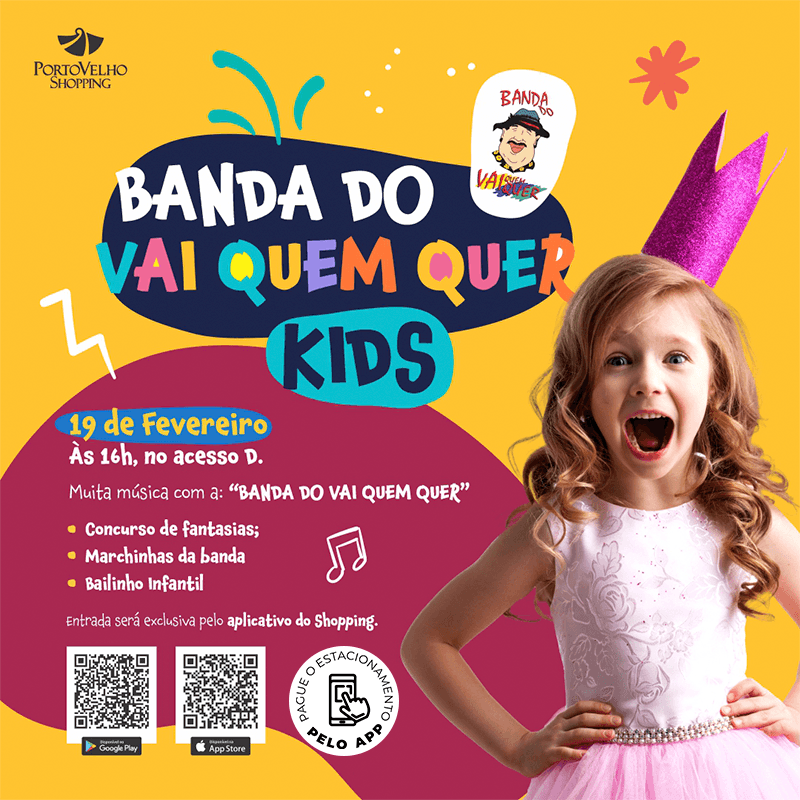 Banda do Vai Quem Quer Kids comemora Carnaval no Porto Velho Shopping no domingo (19)