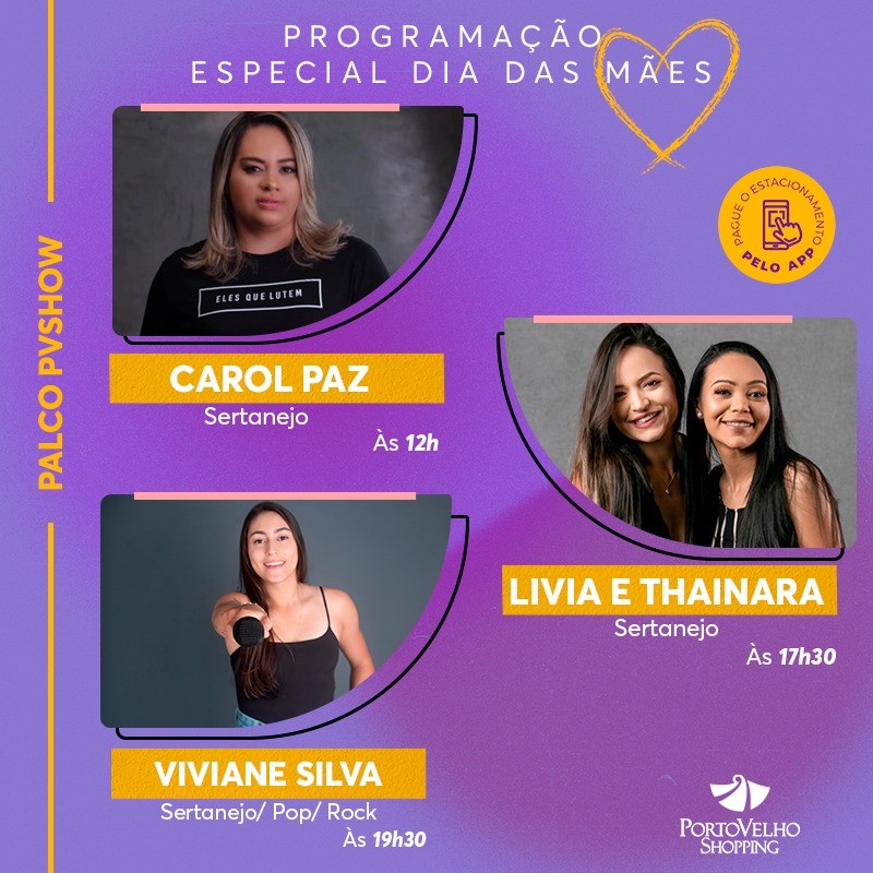 Dia das Mães: programação terá shows especiais na praça de alimentação do Porto Velho Shopping