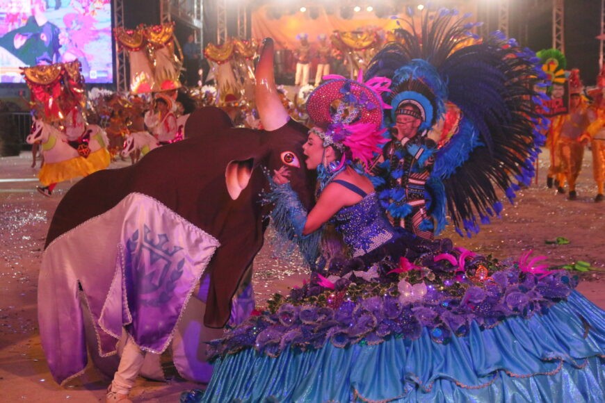 Bairro Vila Tupi em festa com o título de campeão do Boi-Bumbá Marronzinho no Arraial Flor do Maracujá