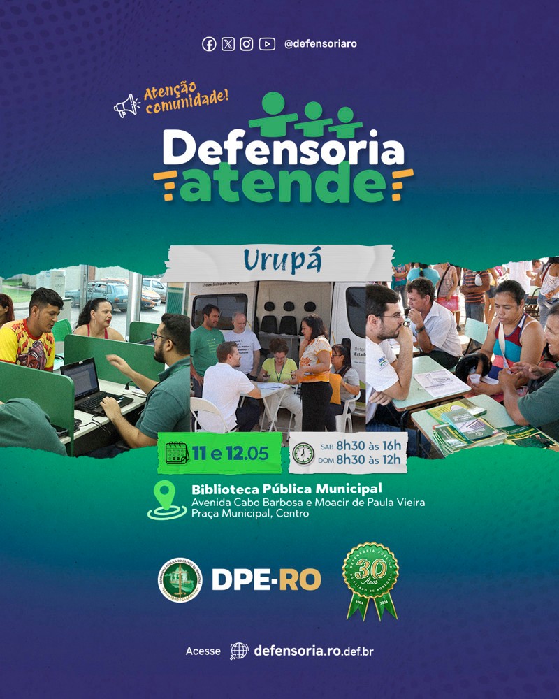 Defensoria do Estado de Rondônia participa de ações sociais no próximo final de semana
